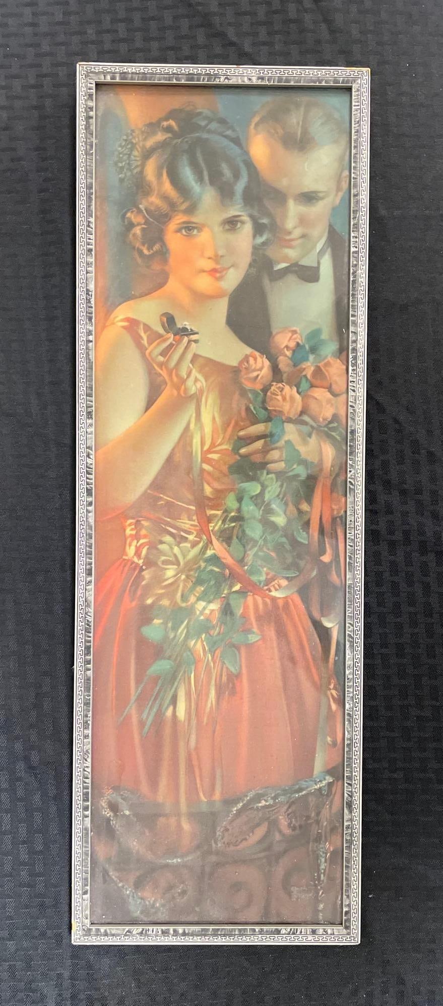 Art Deco Gene Pressler Beauty Gained, Love Retained Lithograph: Original frame measures 24 3/4" x 8 1/4"