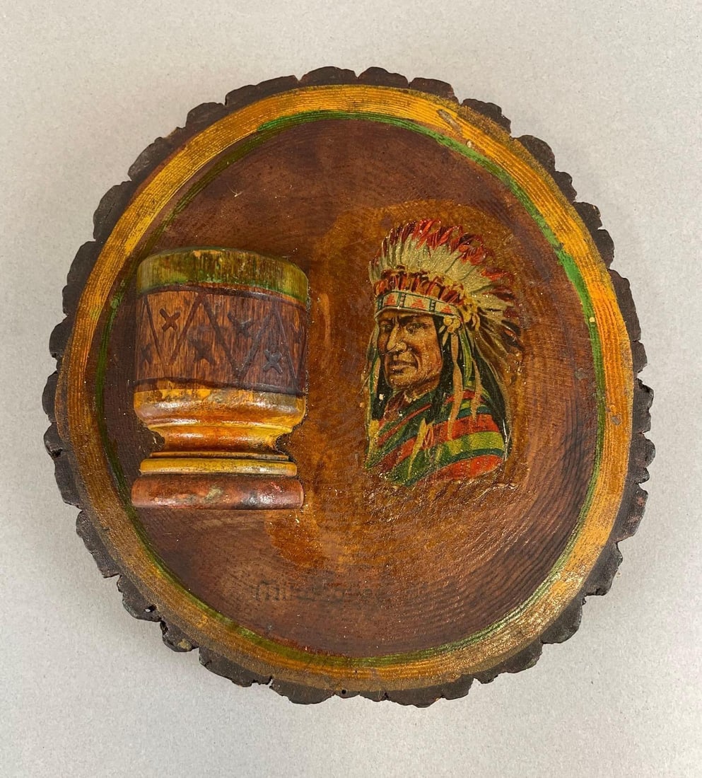 Vintage Native American Chief Wood Souvenir Match Safe Wall Plaque: Measures 7 1/4" x 1 3/4"