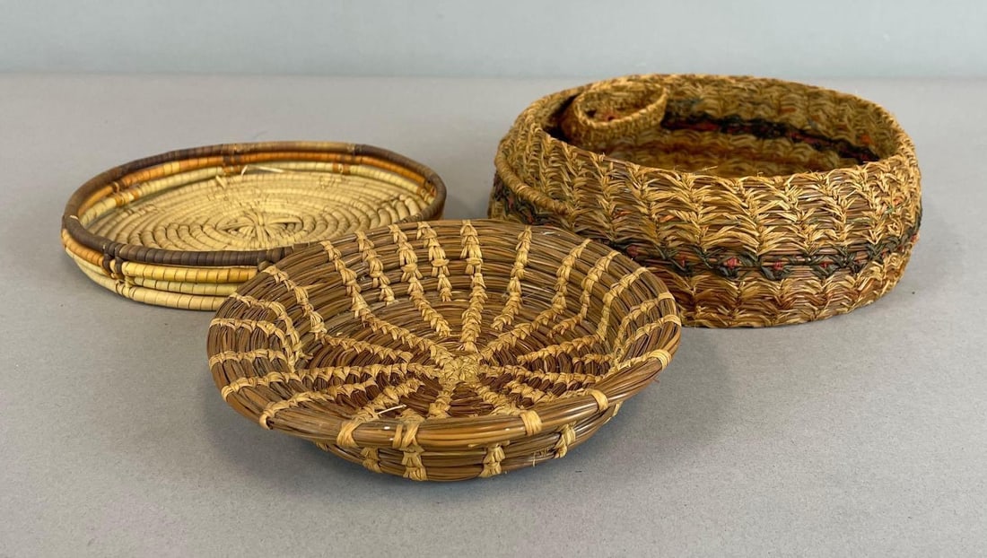 Group of Native American Long Pine Woven Baskets (1 of 2)