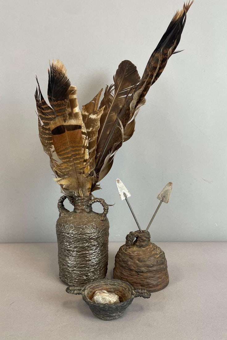 Group of 3 Brutalist Textured Metal Vases: Largest measures 5 1/2" x 3 1/2"