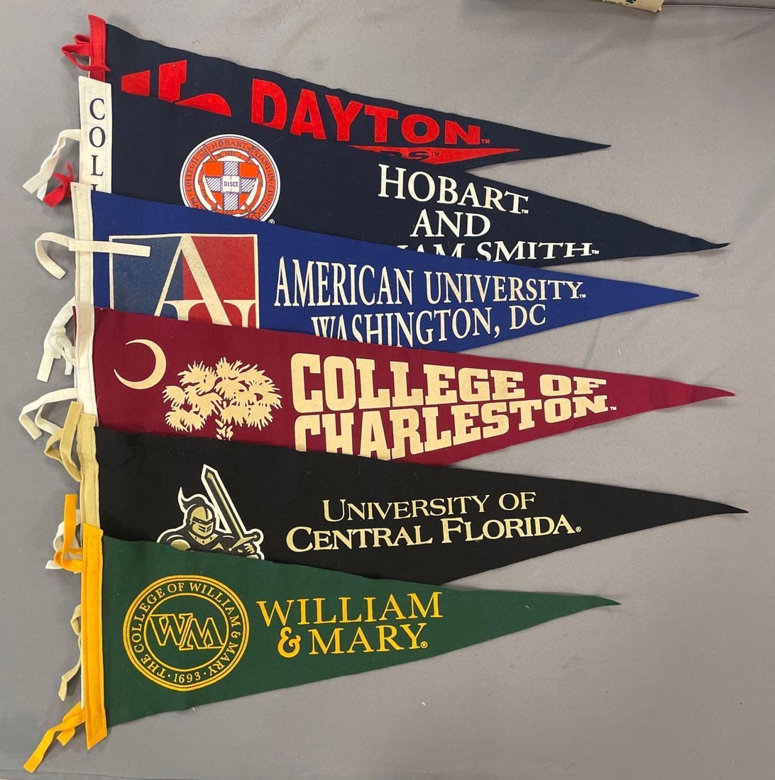 Group of College Felt Pennants: Includes University of central Florida, largest measures 12" x 29 1/2"