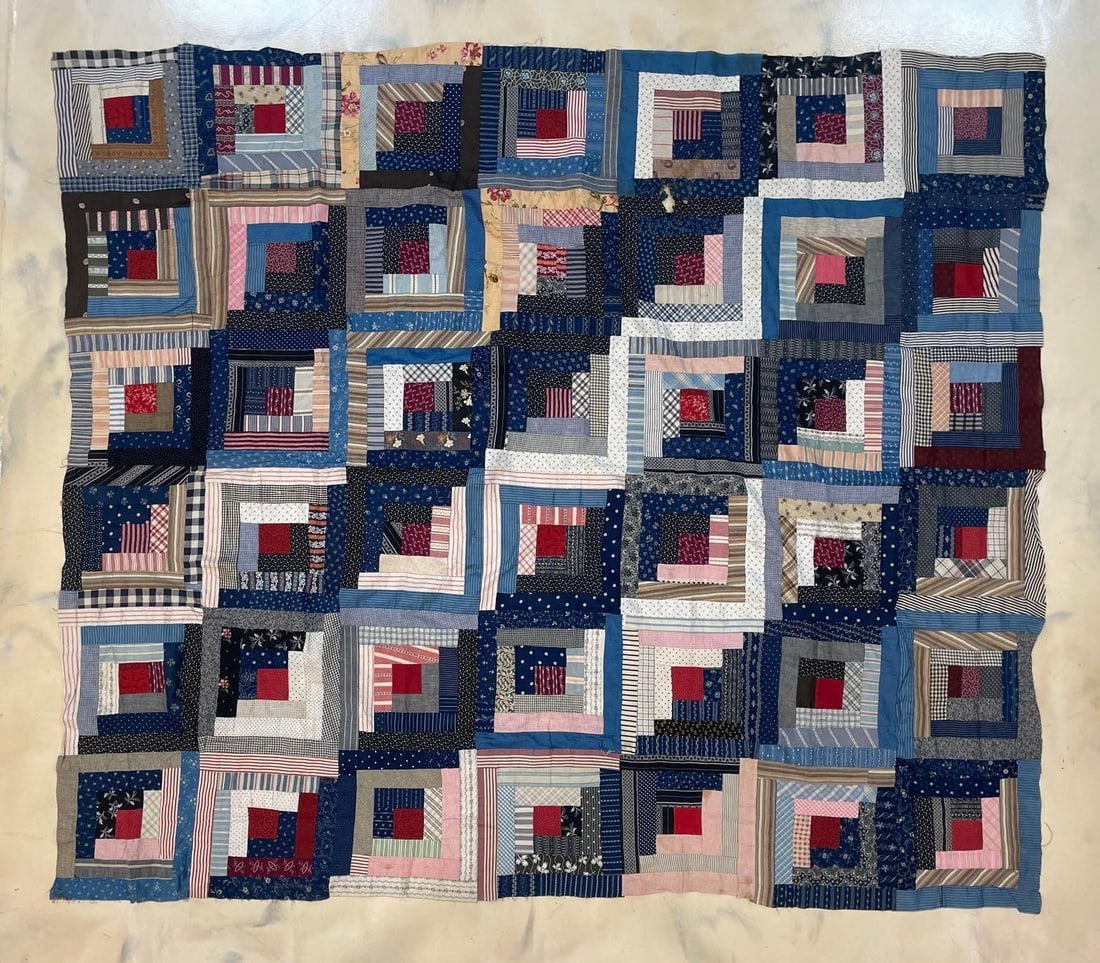Vintage Hand-Stitched Quilt Panel: Hole, measures 79" x 68"