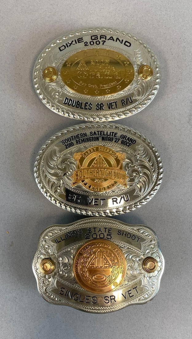 Group of German Silver Shooting Competition Belt Buckles: Largest measures 2 1/2" x 3 1/4"