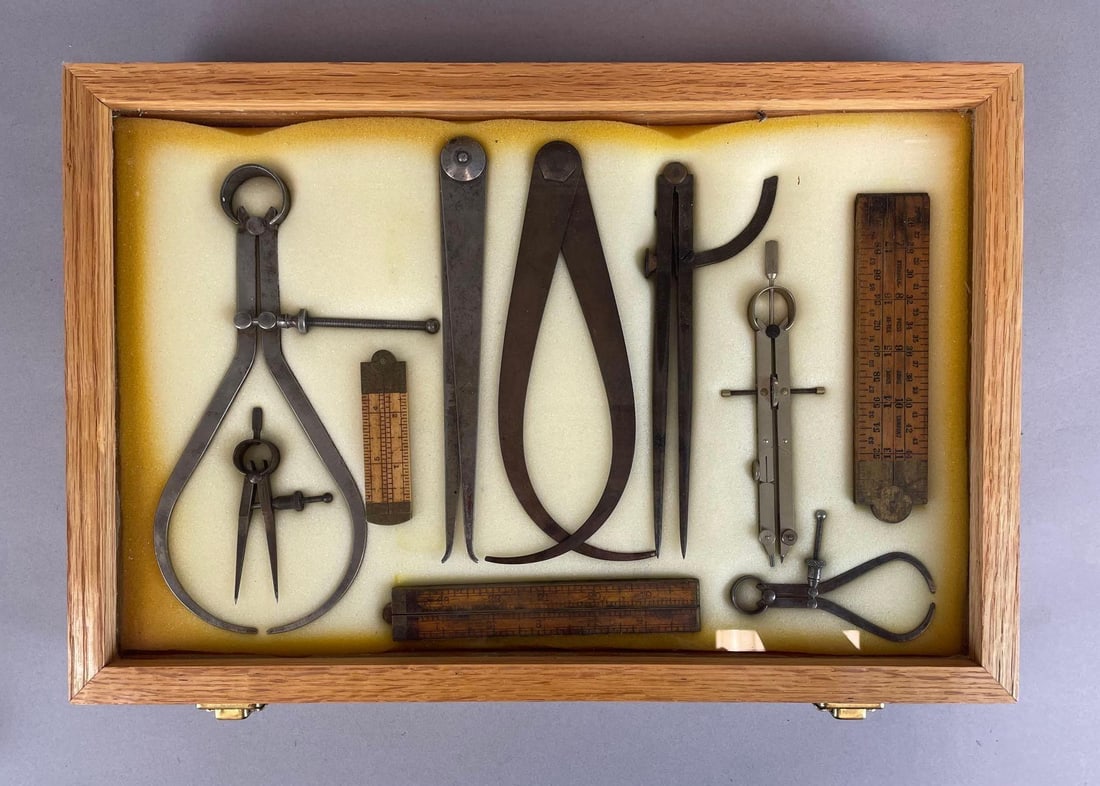 Oak and Glass Display of Vintage Precision Tools (1 of 2)