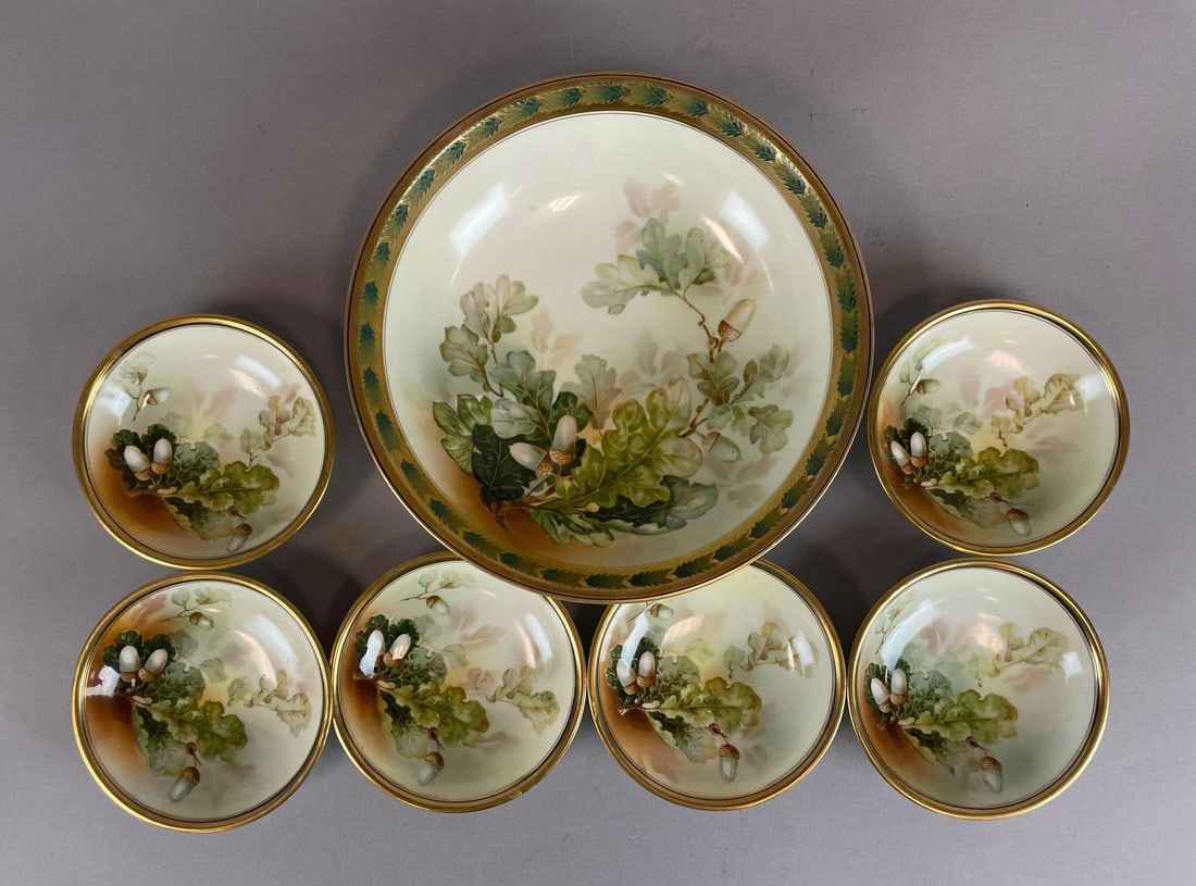 Antique R S Germany Oak Leaf Porcelain Bowl Set: Rheinhold schlegelmilch , largest measures 2 1/2" x 10"