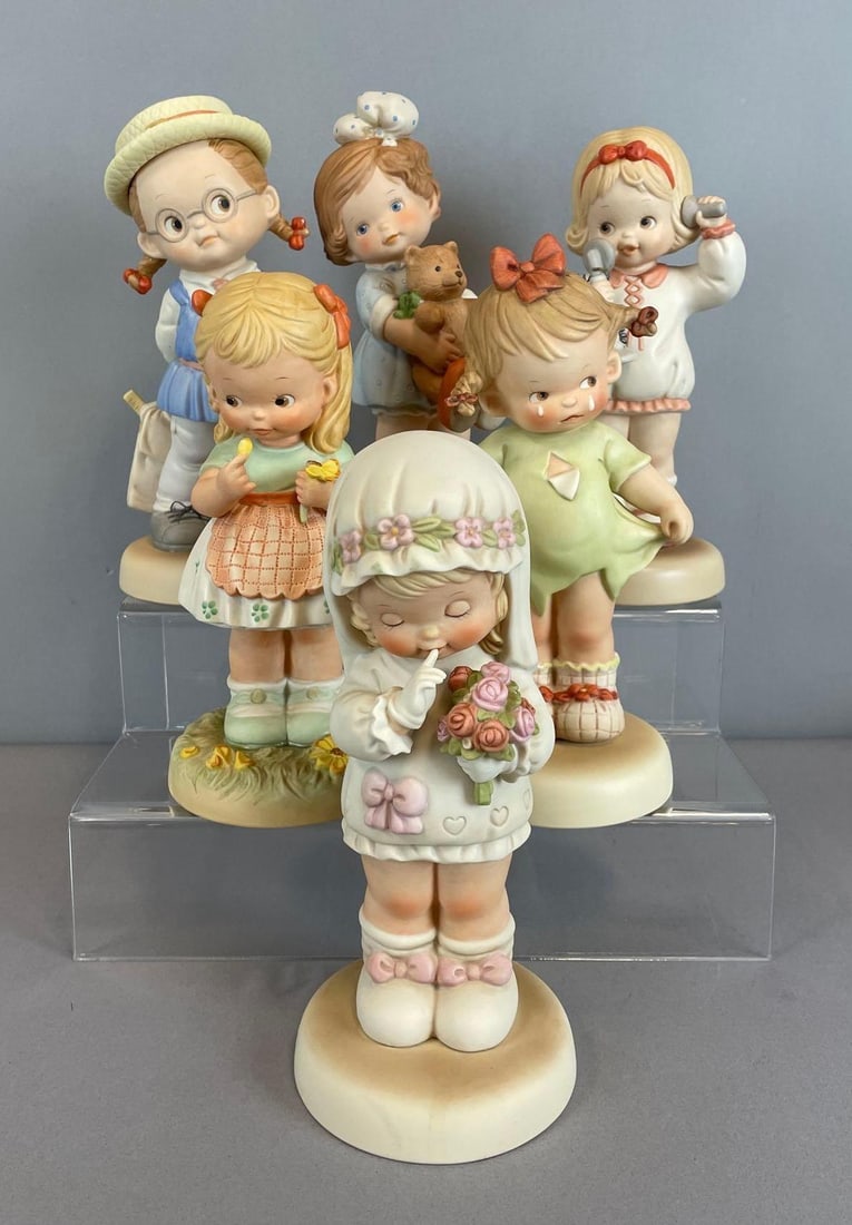 Group of 1990s Enesco Memories of Yesterday Porcelain Figurines: Large figurines measure 9 1/2"