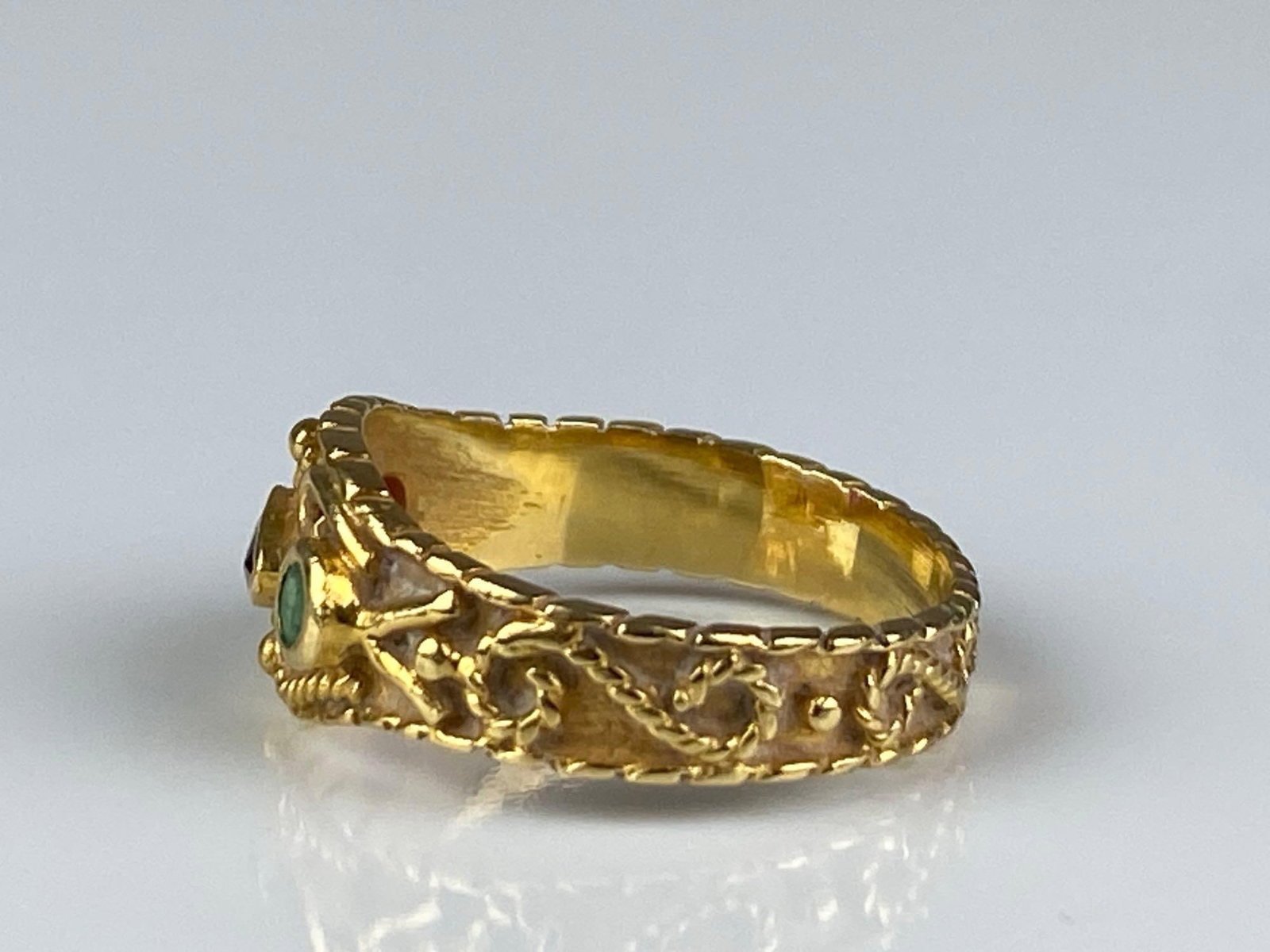 Signed 18K Yellow Hold Multi-Gem Ring - 2