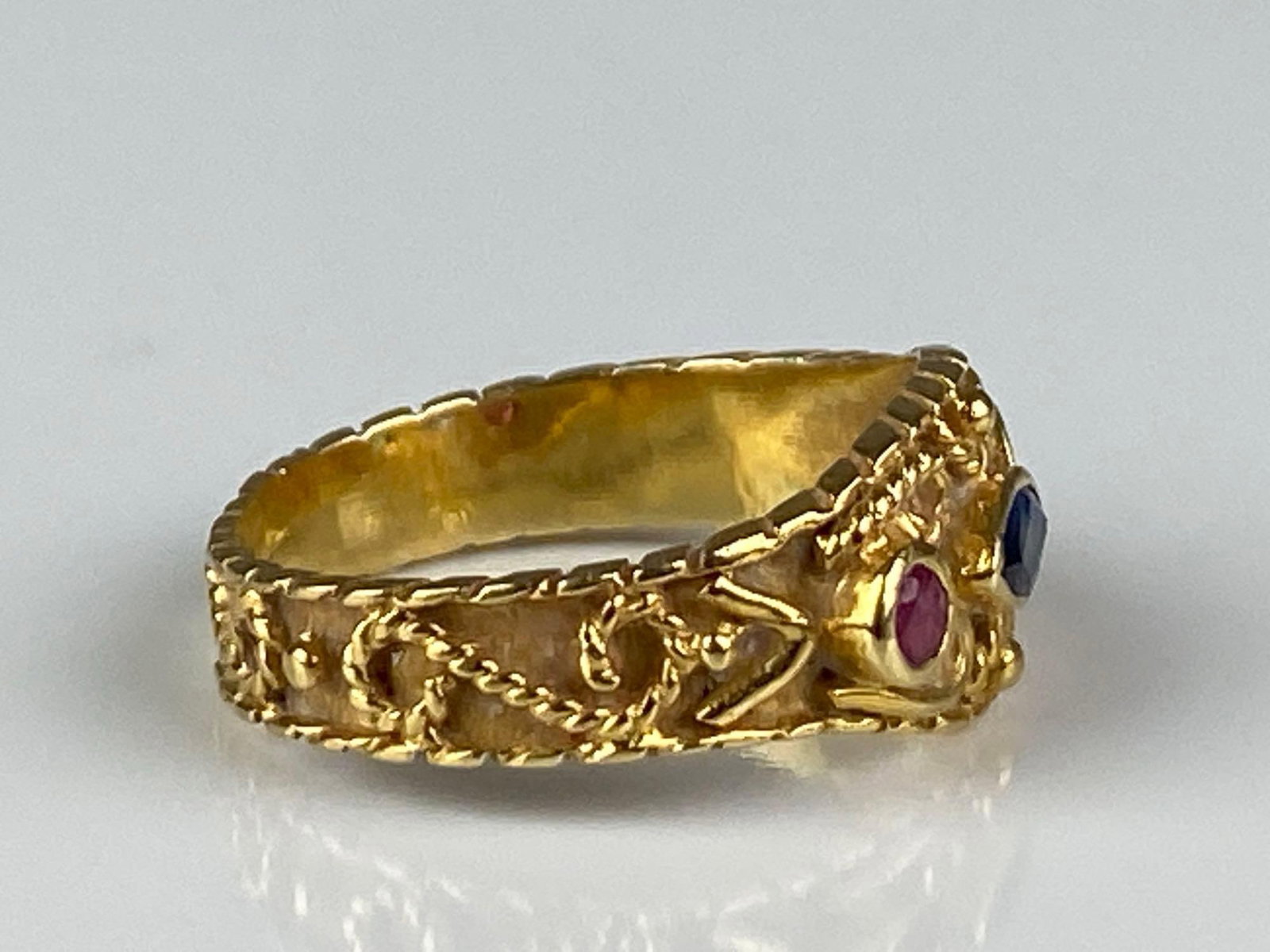 Signed 18K Yellow Hold Multi-Gem Ring - 3