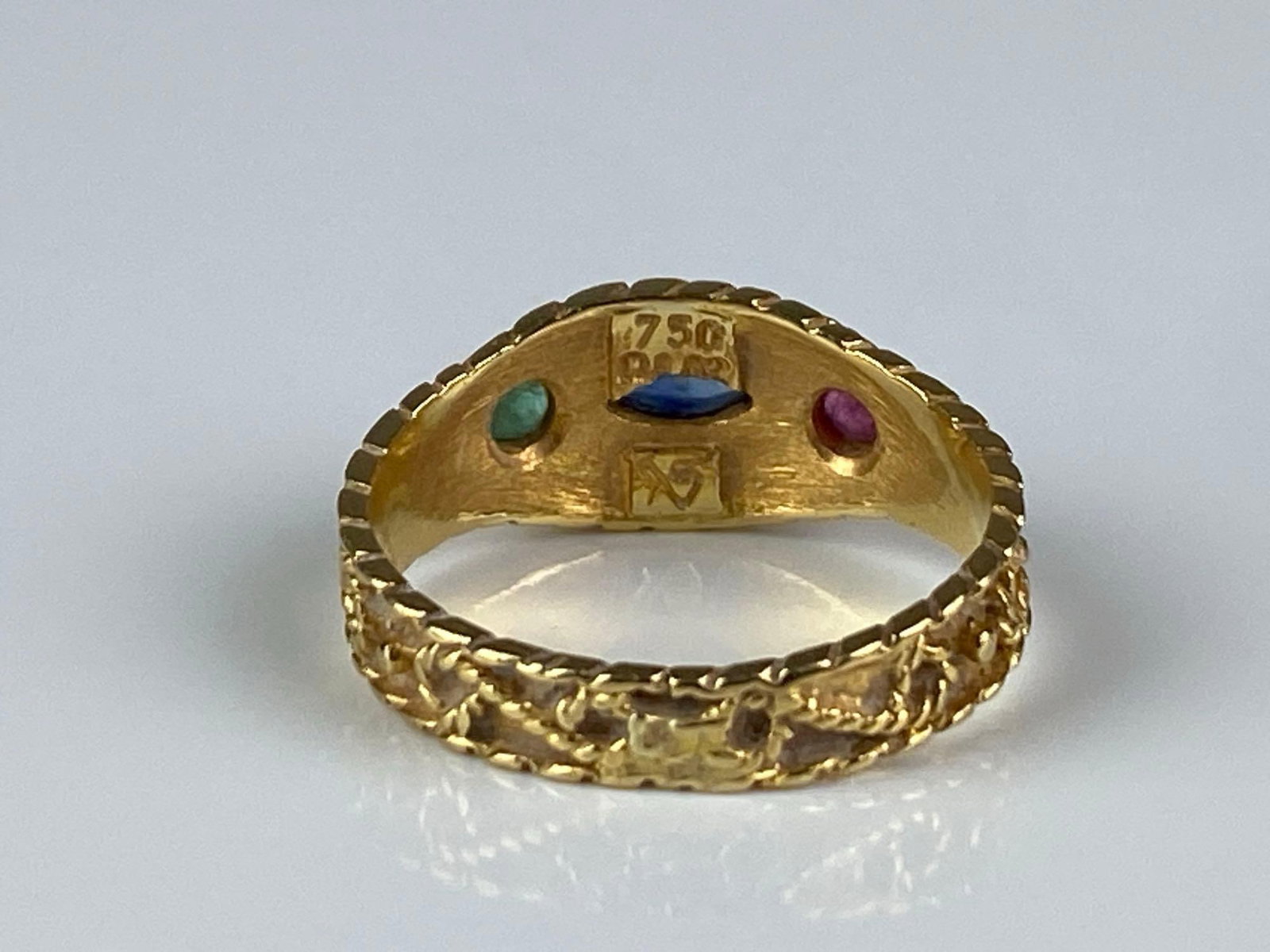 Signed 18K Yellow Hold Multi-Gem Ring - 4