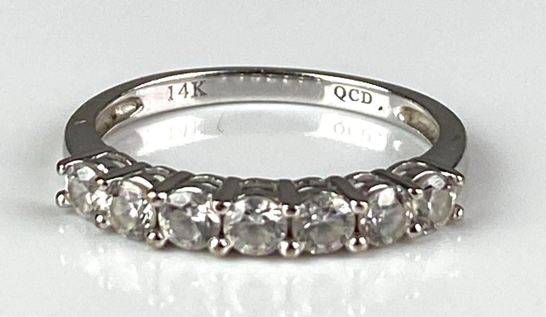 QCD Signed 14K White Gold CZ Ring: Total weight of 2.1 grams, size 7