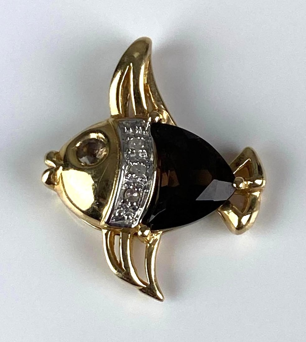 14K Yellow Gold Multi-Gem Fish Pendant (1 of 2)