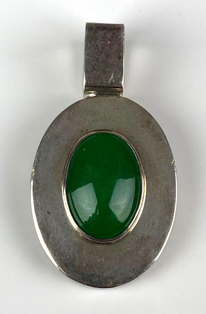 Sterling Silver Jadeite Pendant: Measures 1 3/4? H x 1? W