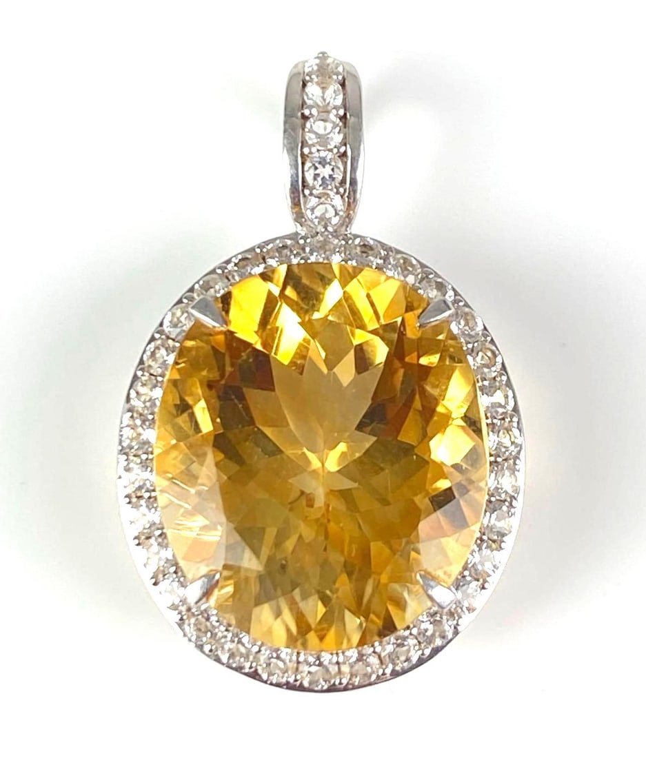 KHR Signed Indian Sterling Silver Topaz Pendant: Measures 1 1/4? H x 3/4? W