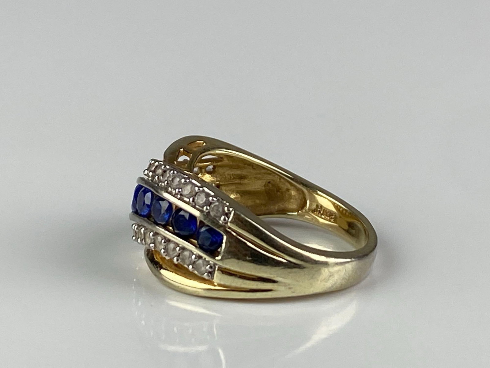 Signed Sterling Silver Sapphire Diamond Ring - 2
