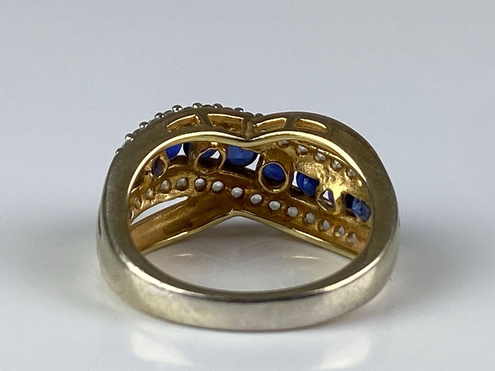 Signed Sterling Silver Sapphire Diamond Ring - 3