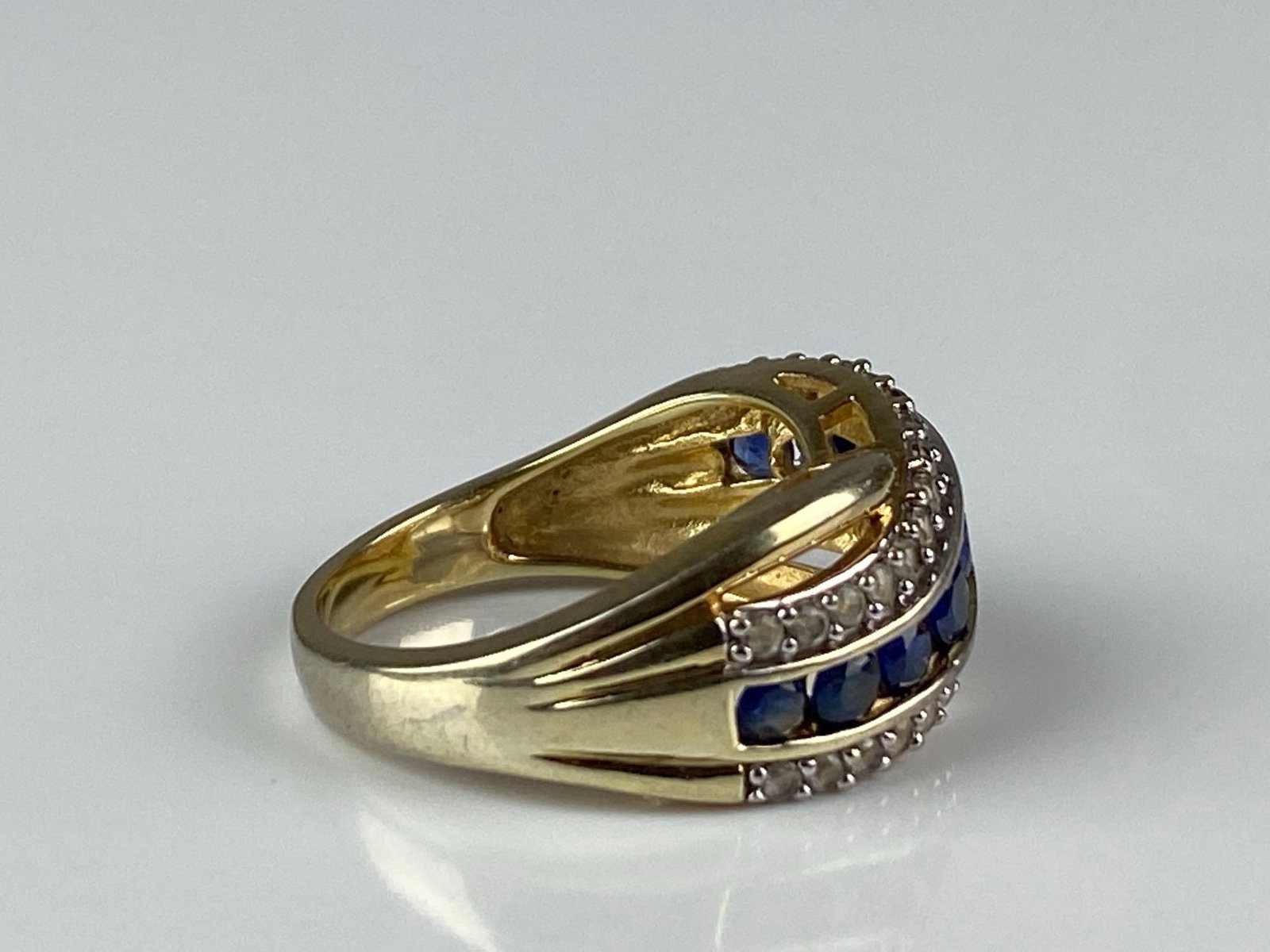 Signed Sterling Silver Sapphire Diamond Ring - 4
