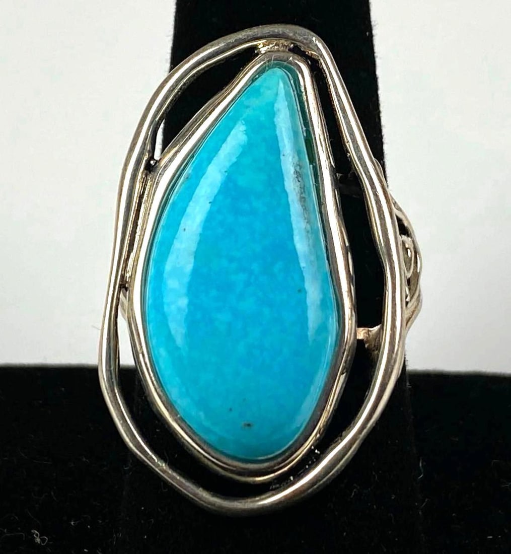 Barse Signed Thai Sterling Silver Turquoise Ring: Size 9