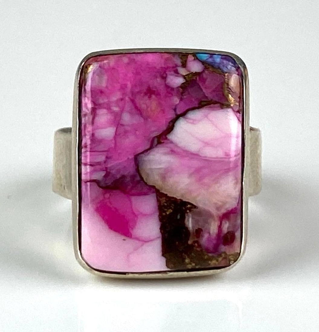 Sterling Silver Pink Composite Ring: Size 6
