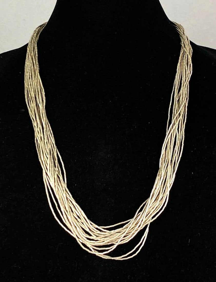 Sterling Silver Native American 20 Strand Liquid Silver Necklace: Measures 25 1/2? in length