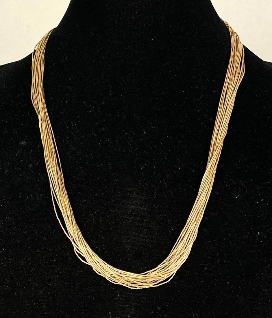 12K Gold Filled Sterling Silver Native American 25 Strand Liquid Silver Necklace: Measures 23 1/2? in length