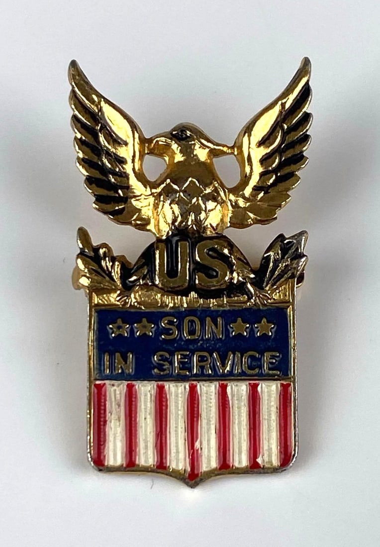 Signed Sterling Silver US Son In Service Enamel Pin: Measures 1? H x 1/2? W