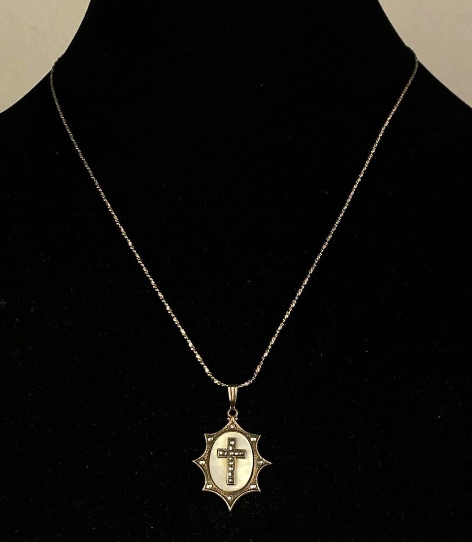 Italian Sterling Silver Twisted Chain Necklace with Moonstone Cross Pendant (1 of 3)