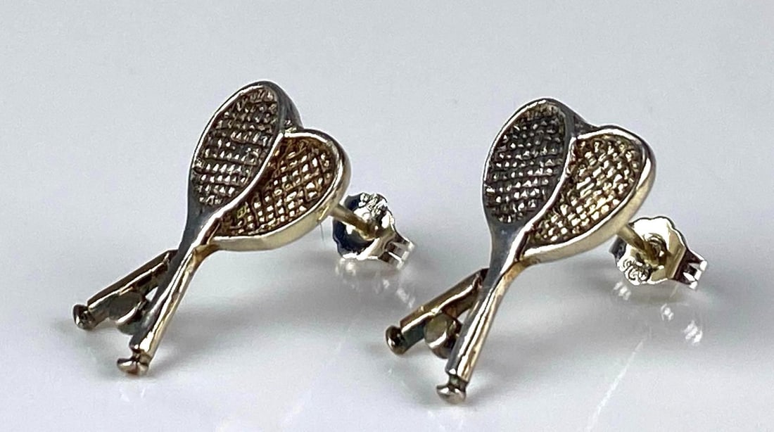 Pair of Sterling Silver Tennis Racquet Stud Earrings: Each measures 3/4? H x 1/2? W