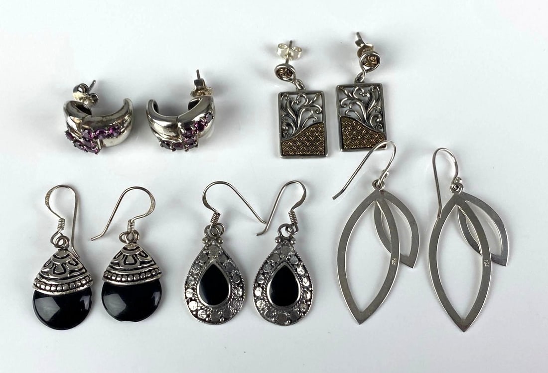 Group of Sterling Silver Earrings: Largest measures 2? H