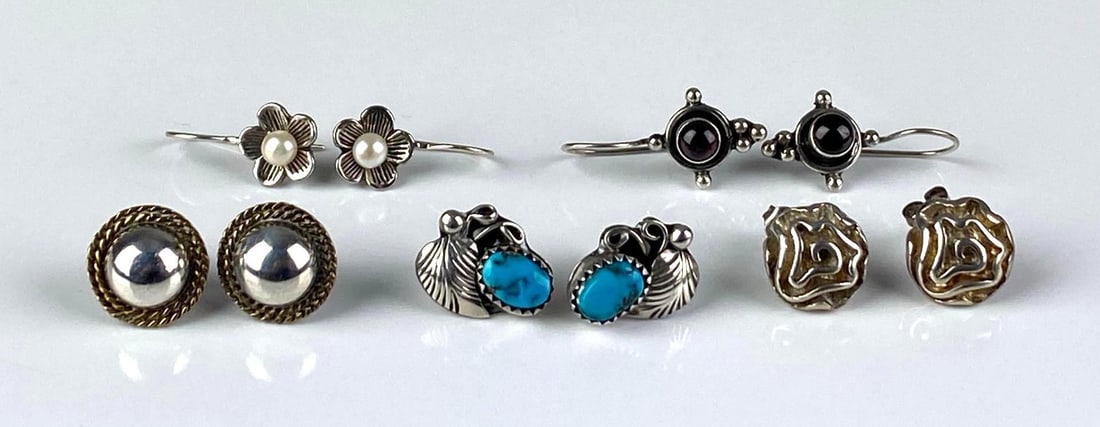 Group of Sterling Silver Earrings: Largest measures 1? H