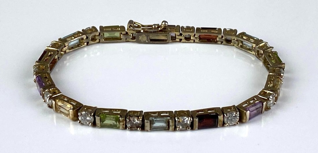 FAS Signed Sterling Silver Multi-Gem Bracelet: Measures 7 1/2? In length