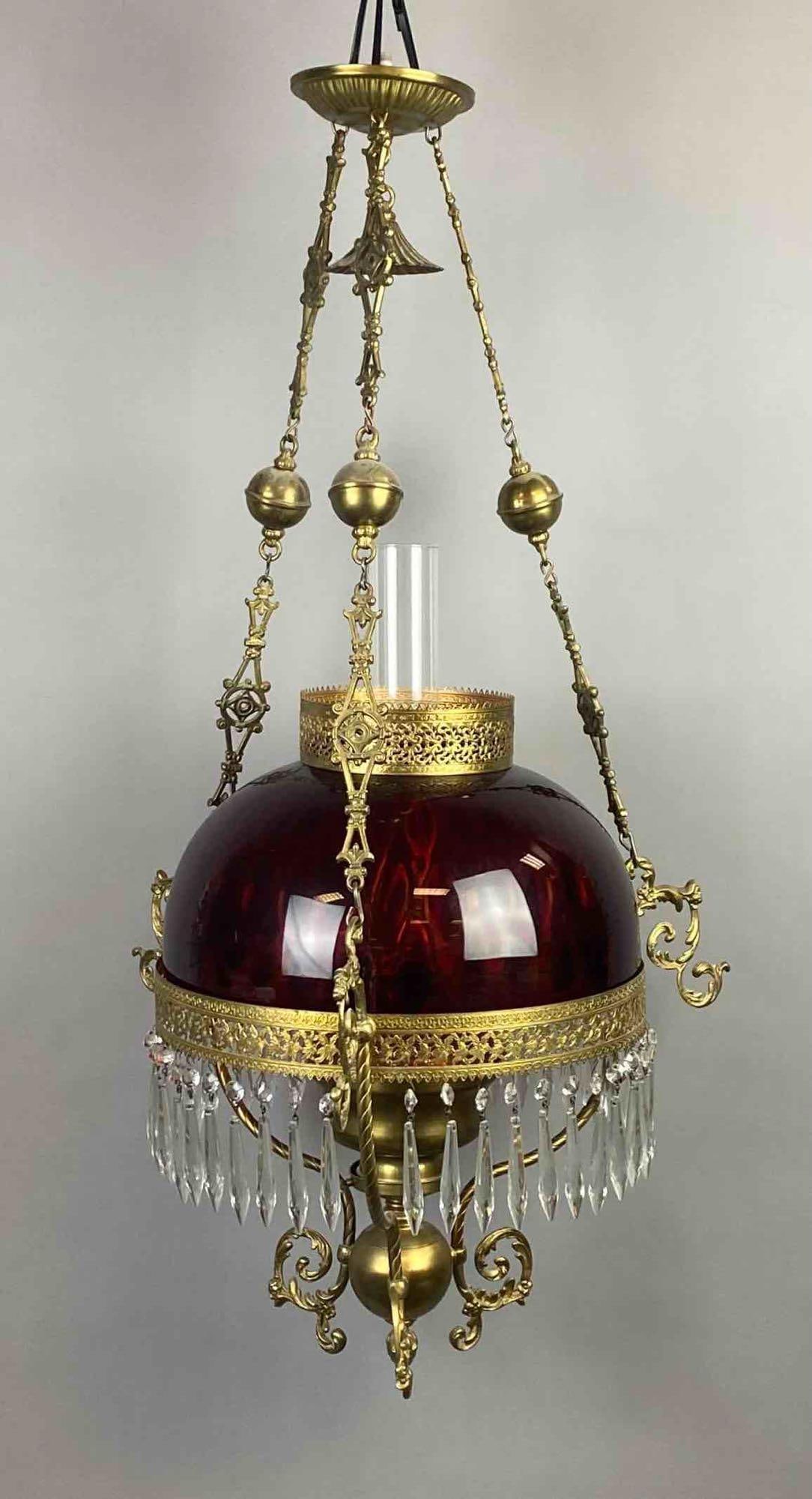Antique Victorian Ruby Glass Lampshade Hanging Oil Parlor Lamp (1 of 5)