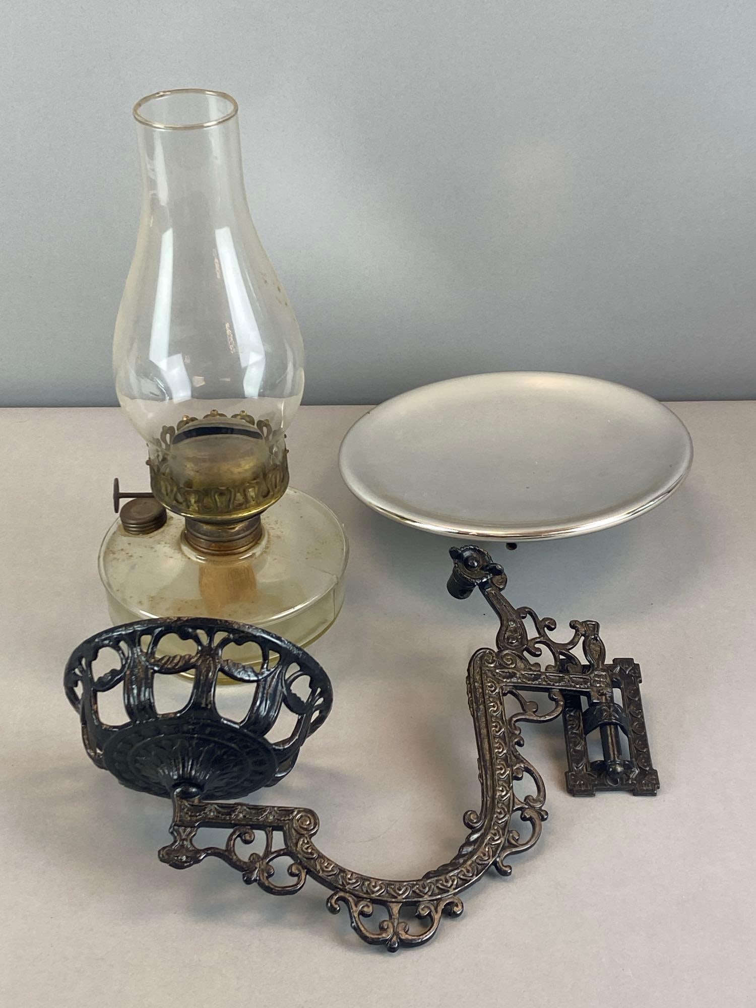 Antique Cast Iron Oil Bracket Lamp with Reflector (1 of 3)