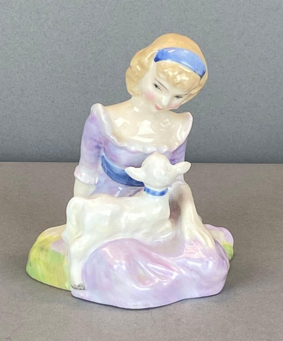 1948 Royal Dolton Mary Had a Little Lamp Porcelain Figurine: 1948 Royal Dolton Mary Had a Little Lamp Porcelain Figurine Marked on base, measures 3 1/2? H x 3? W x 2 1/2? D