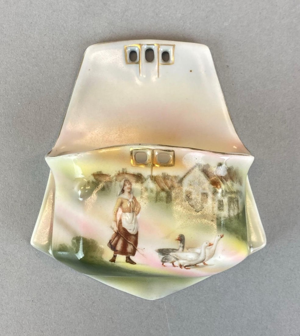Antique Royal Bayreuth Porcelain Girl With Geese Wall Pocket (1 of 4)