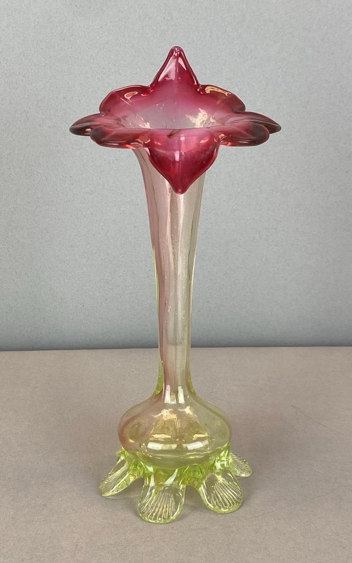 Vintage Footed Jack in the Pulpit Art Glass Bud Vase (1 of 5)