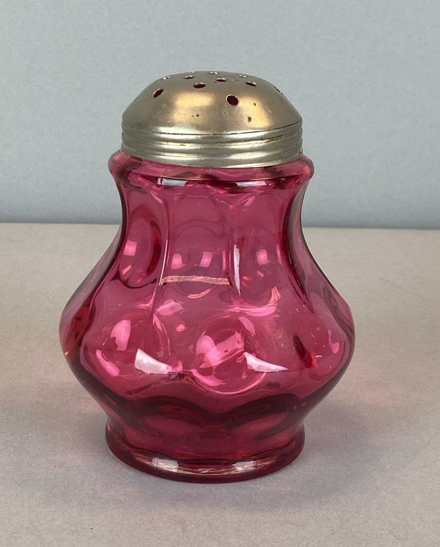 Antique Paneled Coin Dot Cranberry Art Glass Muffineer (1 of 4)