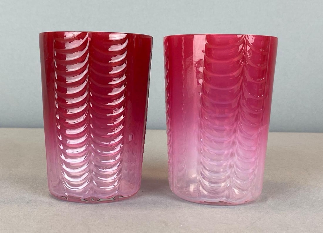 Group of 2 Antique Cranberry Cased Textured Glass Tumblers (1 of 4)