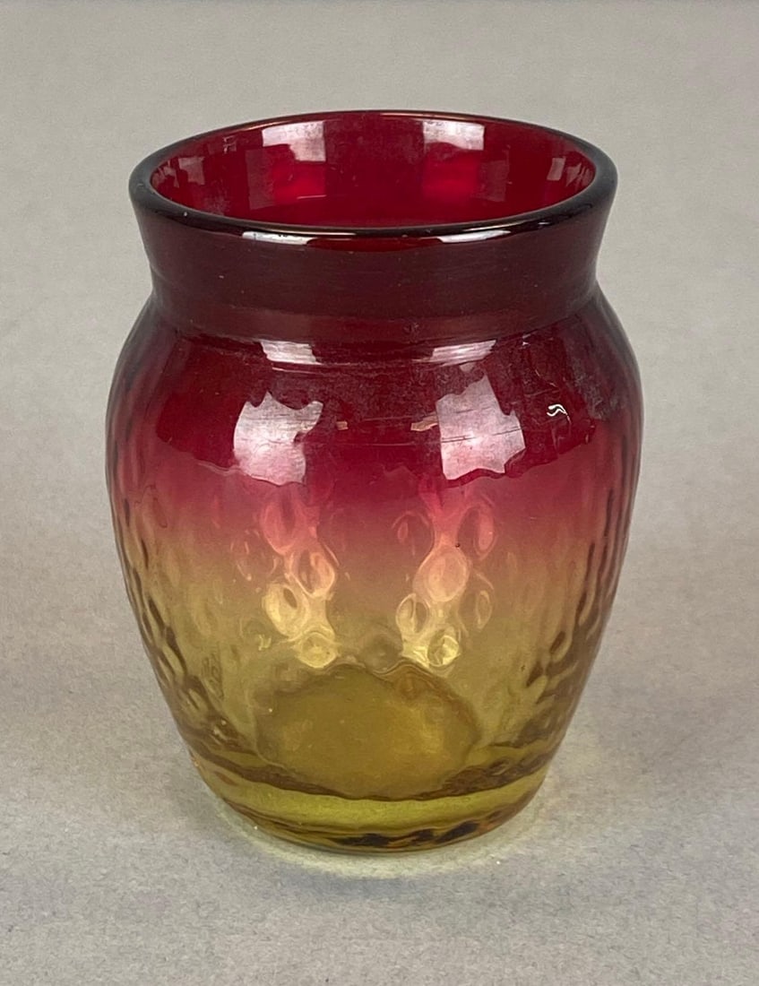 Vintage Amberina Quilted Art Glass Toothpick Holder: Measures 2 1/2? H x 2? D