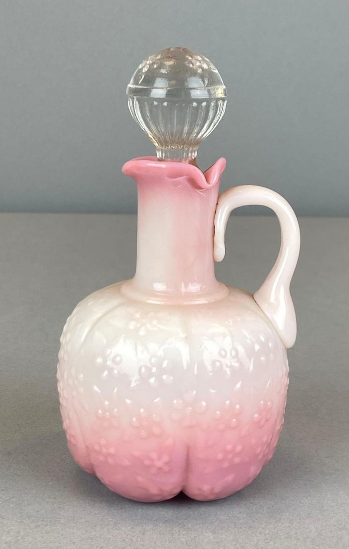 Antique Pink White Ombr? Bulbed Art Glass Cruet Floral motif (1 of 4)