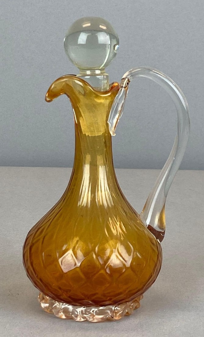 Antique Quilted Amber Art Glass Cruet (1 of 4)