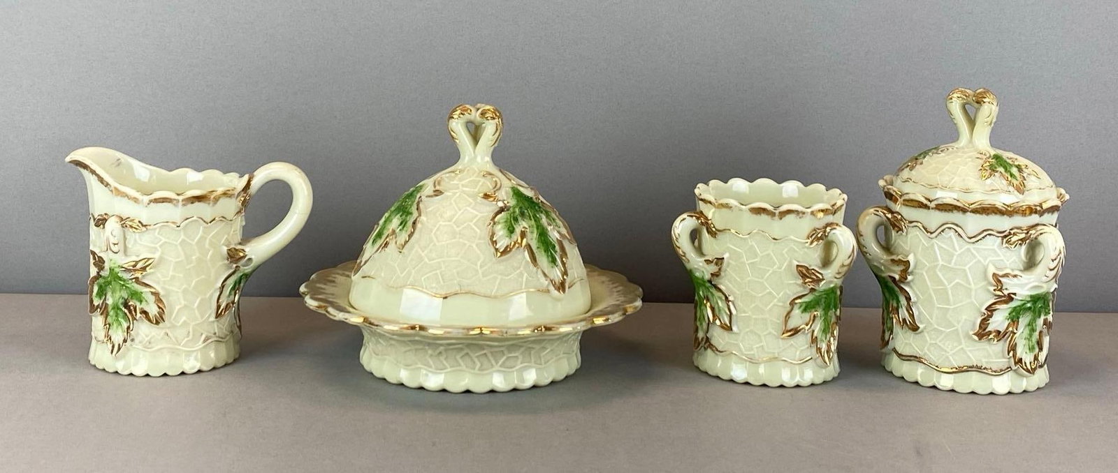 Group of EAPG Northwood Maple Leaf Pattern Custard Glass Table Set (1 of 2)