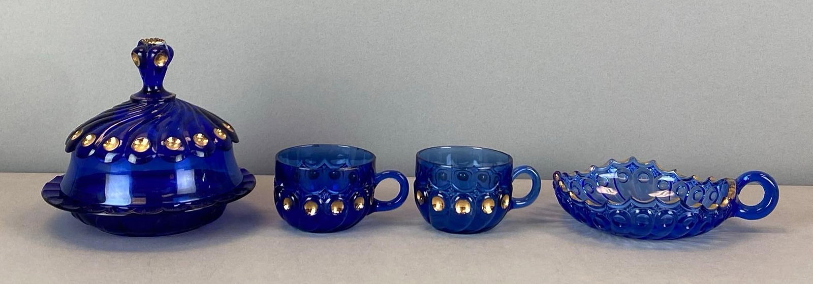 Group of 4 EAPG Kings Glass Co Cobalt Glass Items (1 of 5)