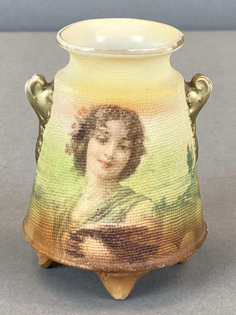 Antique Miniature Textured Portrait Pottery Toothpick Holder (1 of 6)