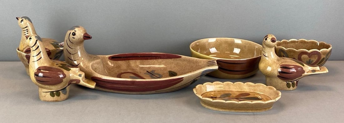 Set of California Cleminsons Hand Painted Bird Pottery Items (1 of 4)