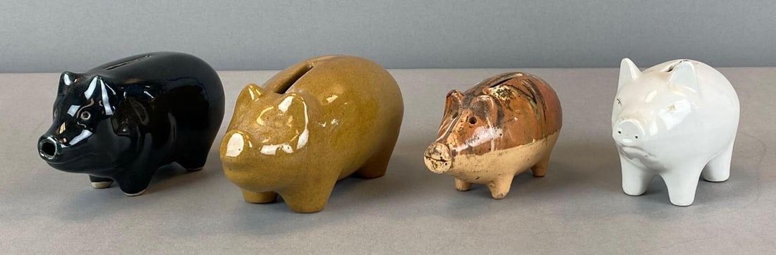 Group of 4 Vintage Pottery Piggy Banks (1 of 3)