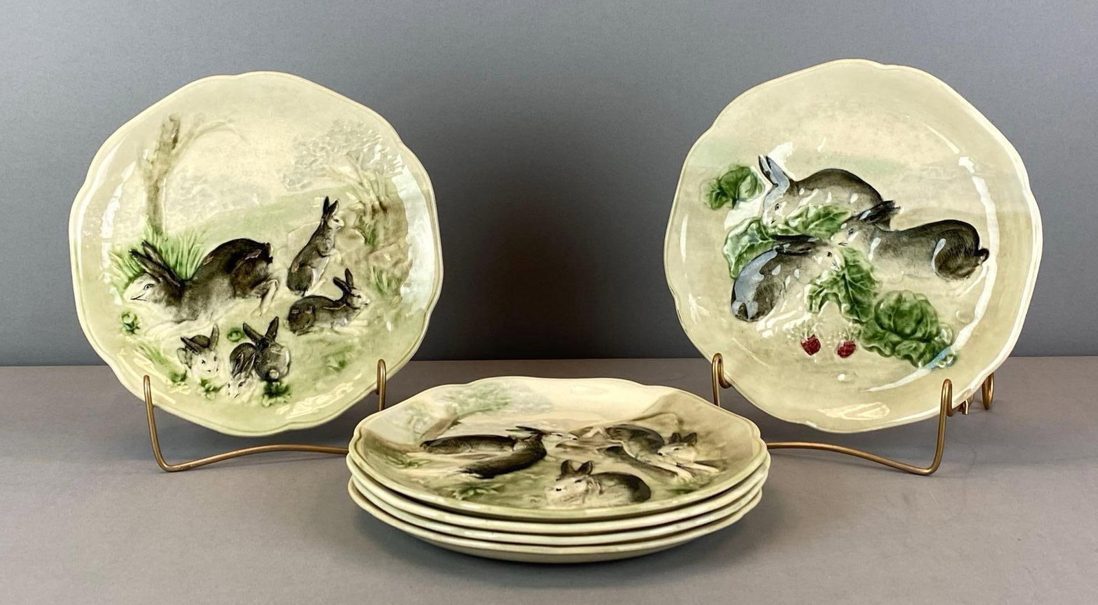 Group of 6 Hautin & Boulenger Rabbit Relief Porcelain Plates: Group of 6 Hautin & Boulenger Rabbit Relief Porcelain Plates Made in France, Each measures 9? in diameter