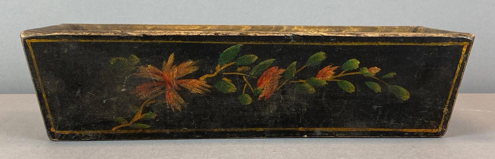 Antique Toleware Painted Floral Wood Window Planter Box: Measures 3? H x 13? W x 5 1/2? D
