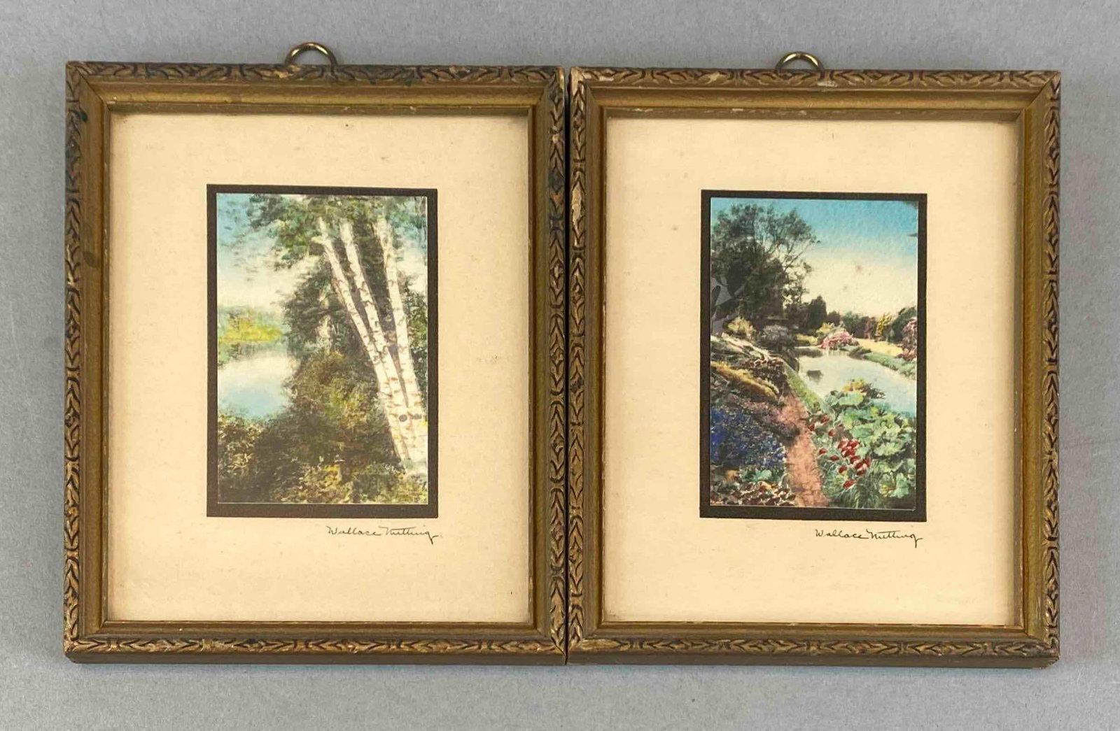 Group of 2 Vintage Wallace Nutting Signed Colorized Photographs: Group of 2 Vintage Wallace Nutting Signed Colorized Photographs Each frame measures 5 1/2? H x 4 1/2? W