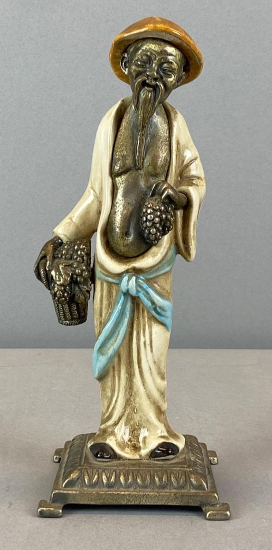 Vintage Peltro Pewter and Enamel Chinese Elder Figurine: Vintage Peltro Pewter and Enamel Chinese Elder Figurine Marked on base, measures 8? H x 3? W x 3? D