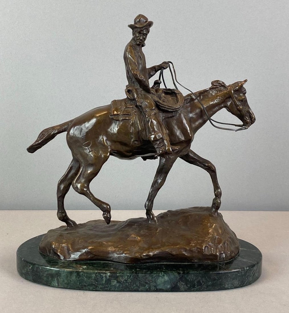 Charles Marion Russell Signed LE Will Roders Bronze Figurine: limited edition No. 29 of 100, Marked/signed near base, measures 11 1/4? H x 11? W x 6? D